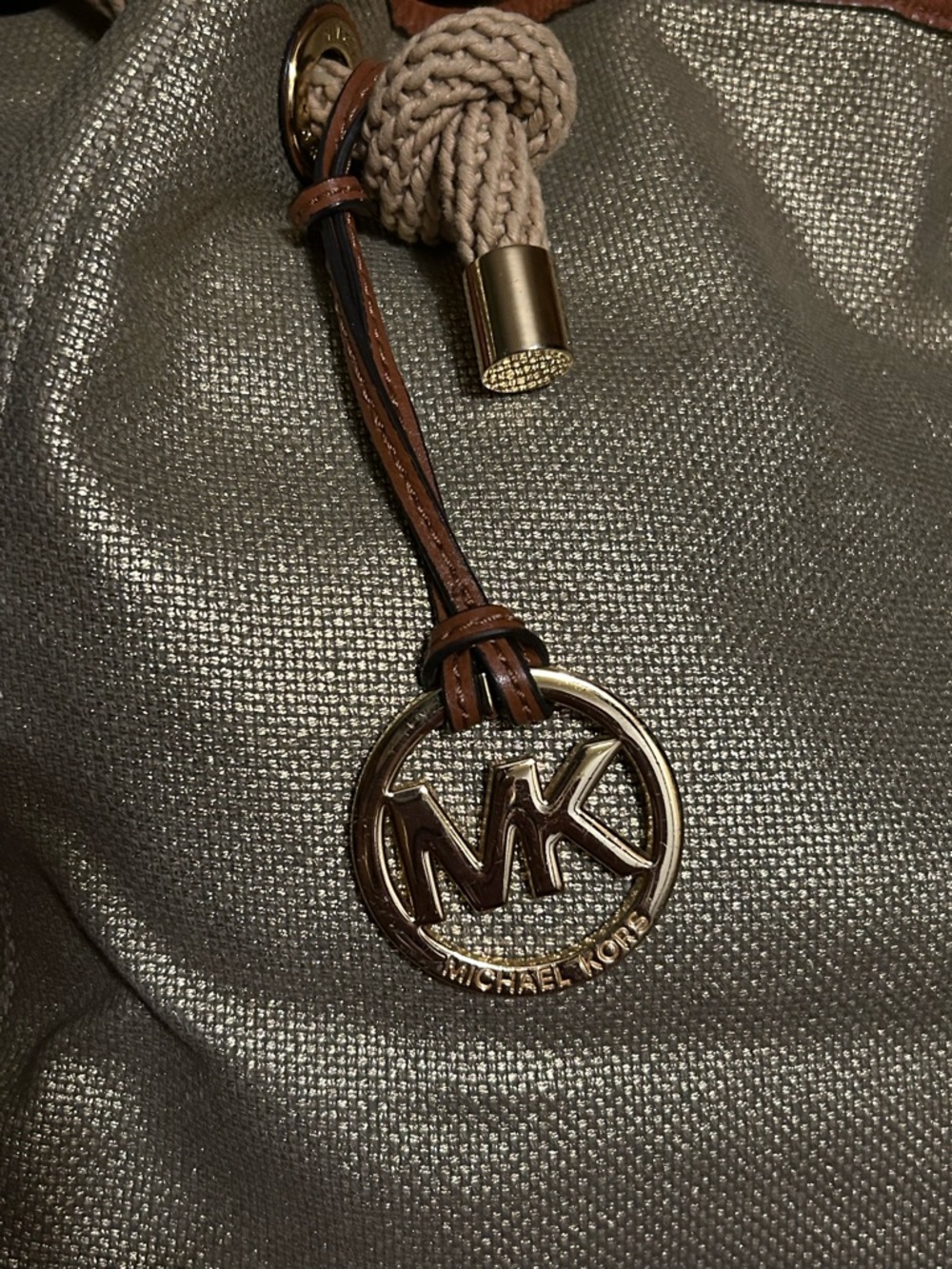 Michael Kors Marina Large Metallic Gold Canvas Tote - Nautical Rope - Picture 5 of 8